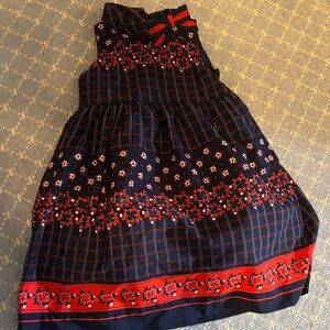 Janie and Jack Red and Navy Floral Kids Dress Sz 2T EUC